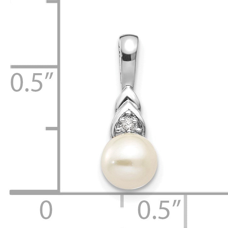 14k White Gold 6mm June/Freshwater Cultured Pearl and Diamond Pendant