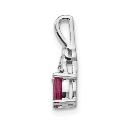 14k White Gold 6x4 Oval July/Ruby and Diamond Pendant