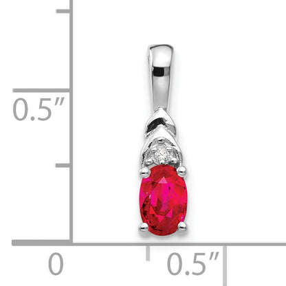 14k White Gold 6x4 Oval July/Ruby and Diamond Pendant