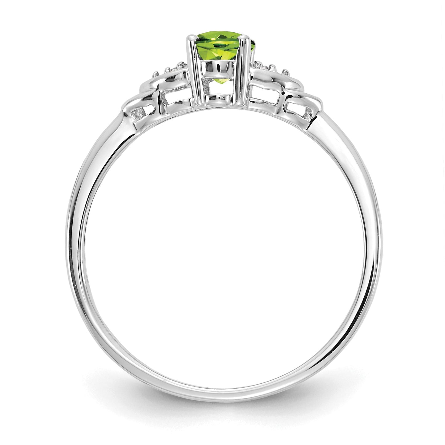14k White Gold 6x4 Oval August/Peridot and Diamond Ring