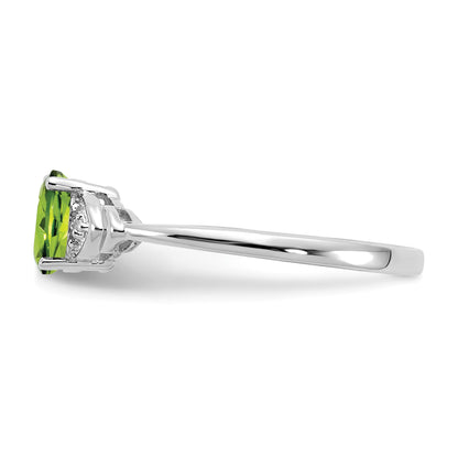 14k White Gold 6x4 Oval August/Peridot and Diamond Ring