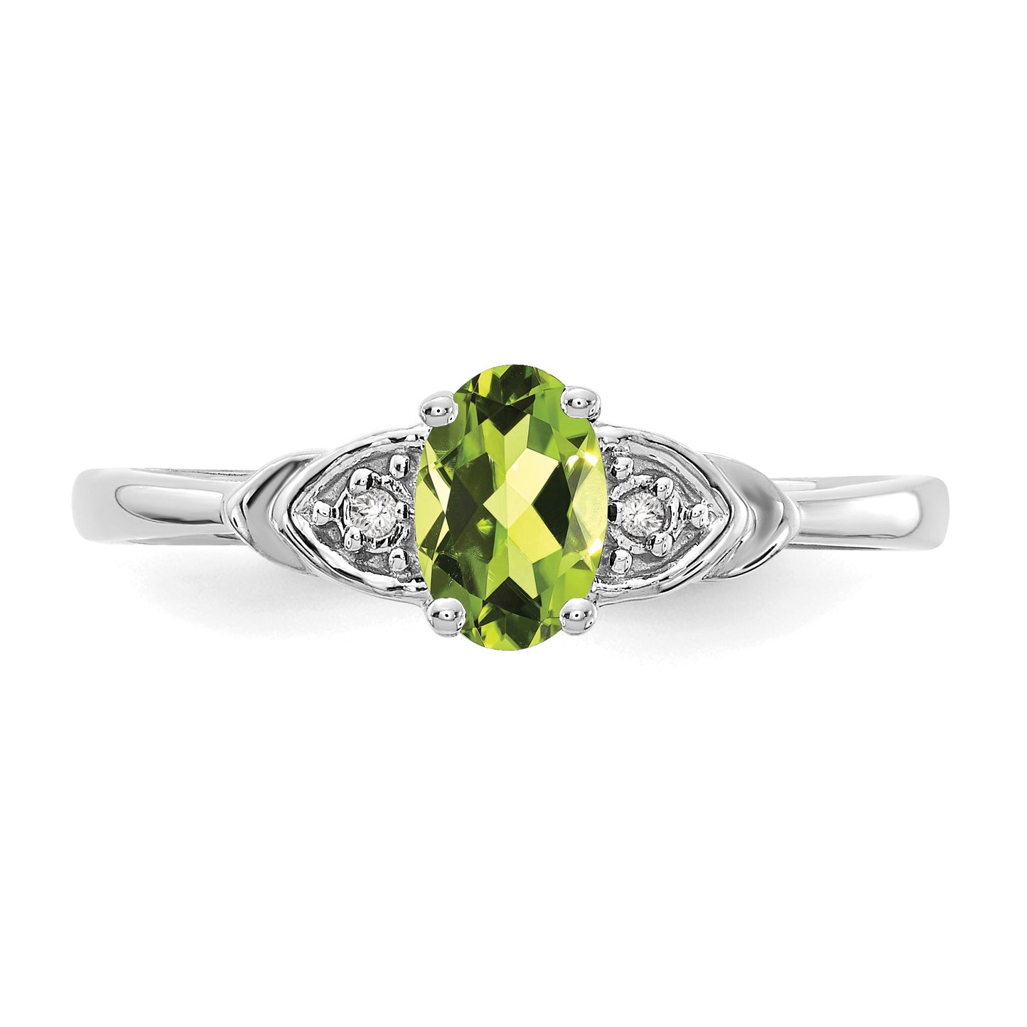 14k White Gold 6x4 Oval August/Peridot and Diamond Ring