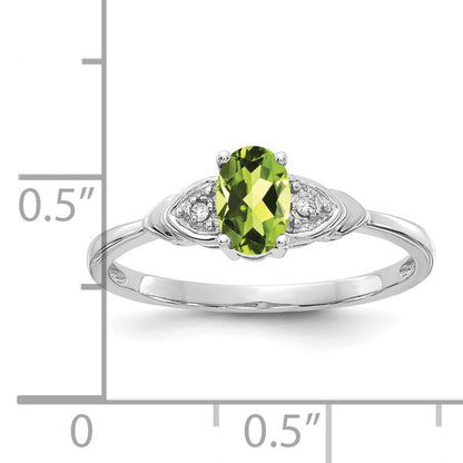 14k White Gold 6x4 Oval August/Peridot and Diamond Ring