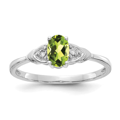 14k White Gold 6x4 Oval August/Peridot and Diamond Ring