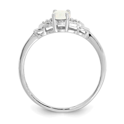 14k White Gold 6x4 Oval October/Opal and Diamond Ring