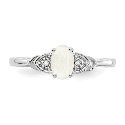14k White Gold 6x4 Oval October/Opal and Diamond Ring