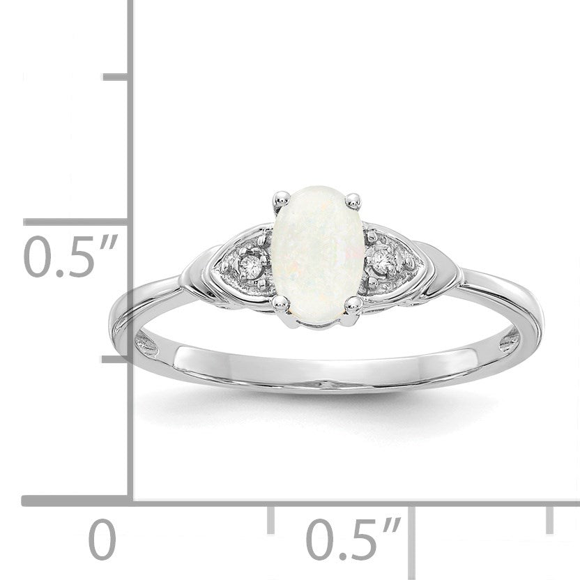 14k White Gold 6x4 Oval October/Opal and Diamond Ring