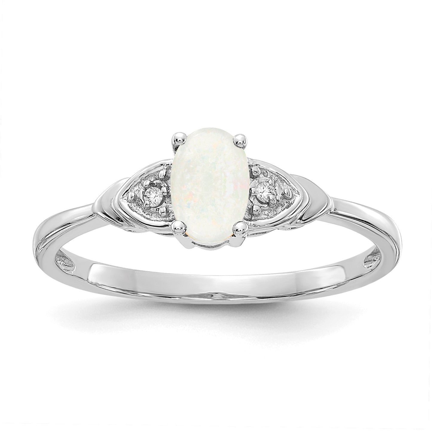 14k White Gold 6x4 Oval October/Opal and Diamond Ring