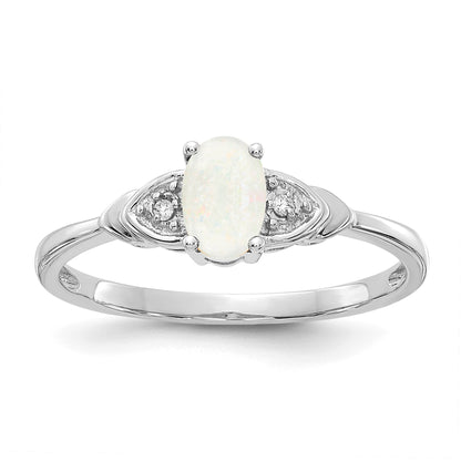 14k White Gold 6x4 Oval October/Opal and Diamond Ring