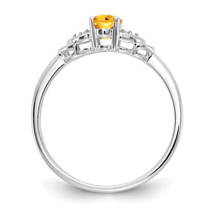 14k White Gold 6x4 Oval November/Citrine and Diamond Ring