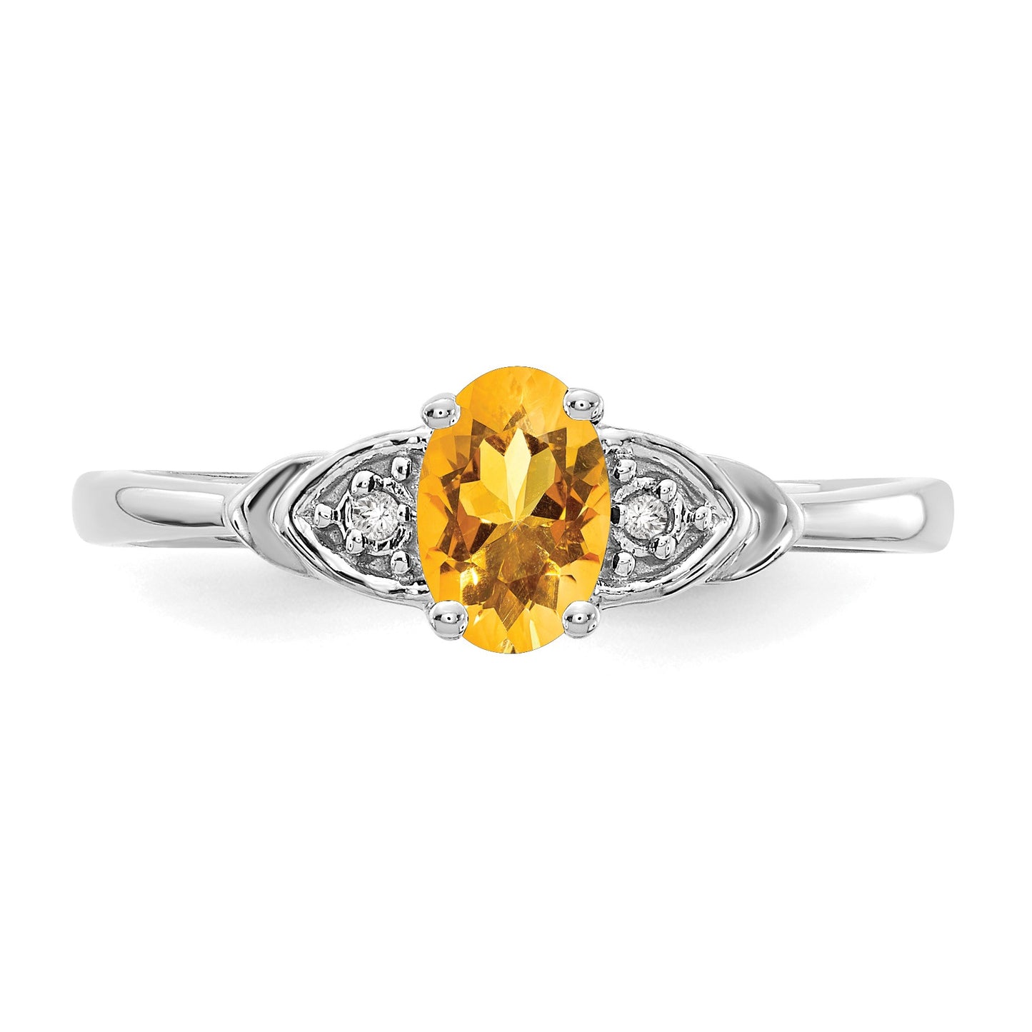 14k White Gold 6x4 Oval November/Citrine and Diamond Ring