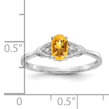 14k White Gold 6x4 Oval November/Citrine and Diamond Ring