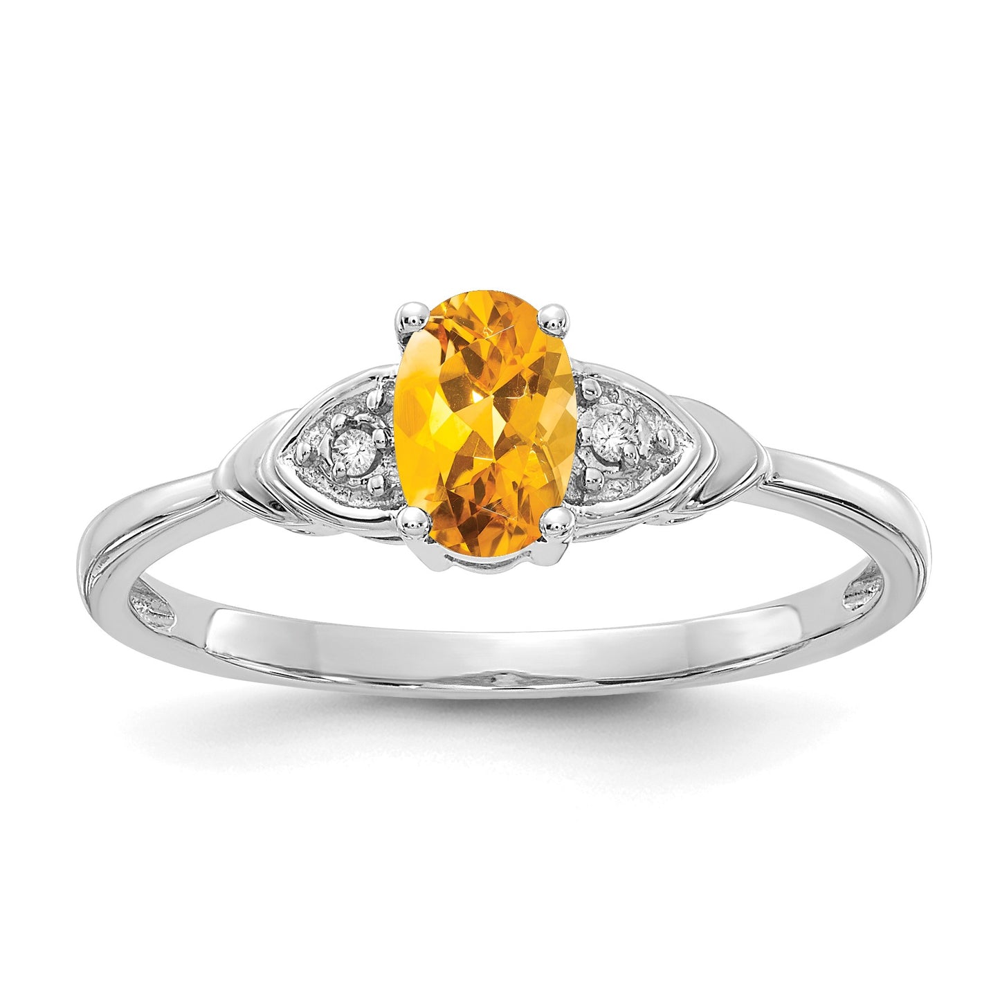 14k White Gold 6x4 Oval November/Citrine and Diamond Ring