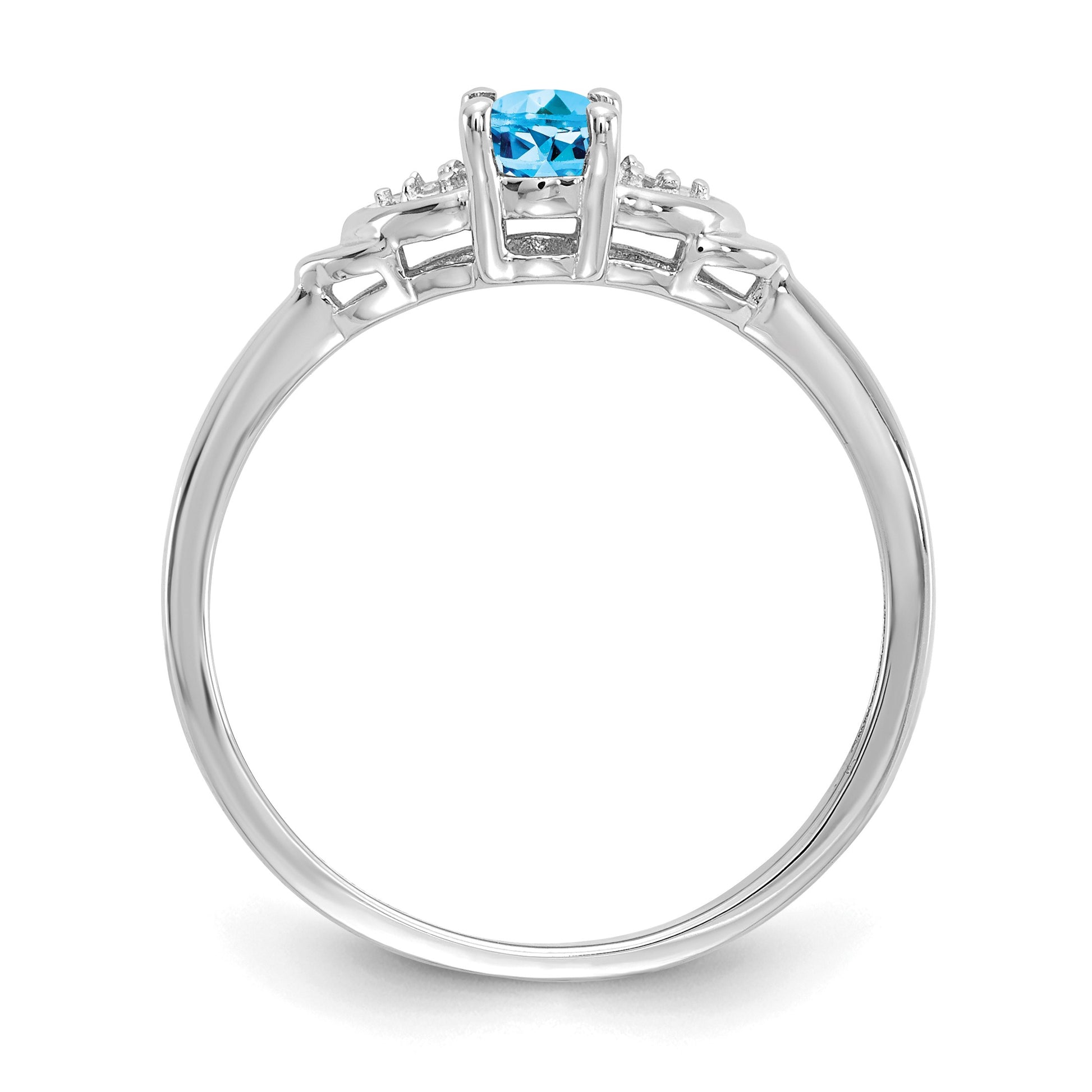 14k White Gold 6x4 Oval December/Blue Topaz and Diamond Ring