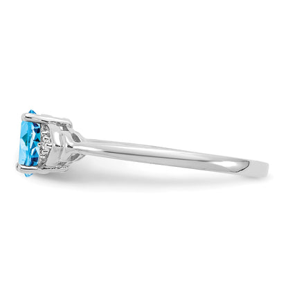 14k White Gold 6x4 Oval December/Blue Topaz and Diamond Ring
