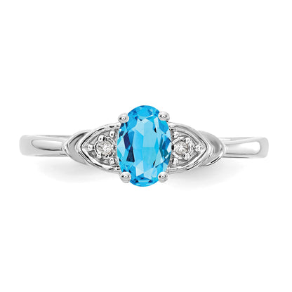 14k White Gold 6x4 Oval December/Blue Topaz and Diamond Ring