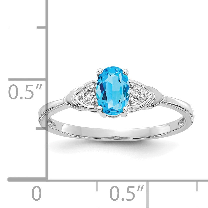 14k White Gold 6x4 Oval December/Blue Topaz and Diamond Ring