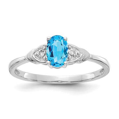 14k White Gold 6x4 Oval December/Blue Topaz and Diamond Ring