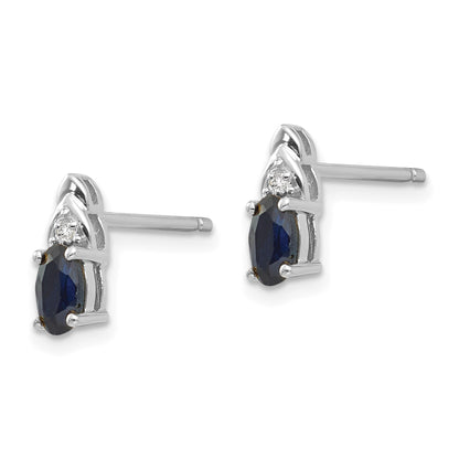 14k White Gold 5x3 Oval September/Sapphire and Diamond Post Earrings