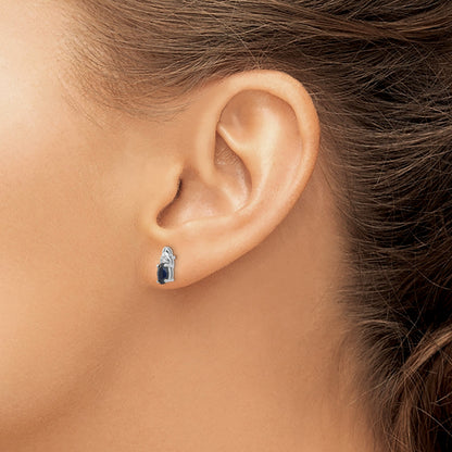 14k White Gold 5x3 Oval September/Sapphire and Diamond Post Earrings
