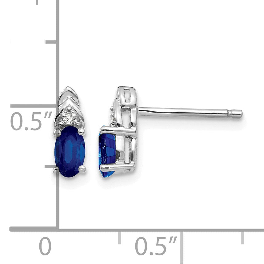 14k White Gold 5x3 Oval September/Sapphire and Diamond Post Earrings