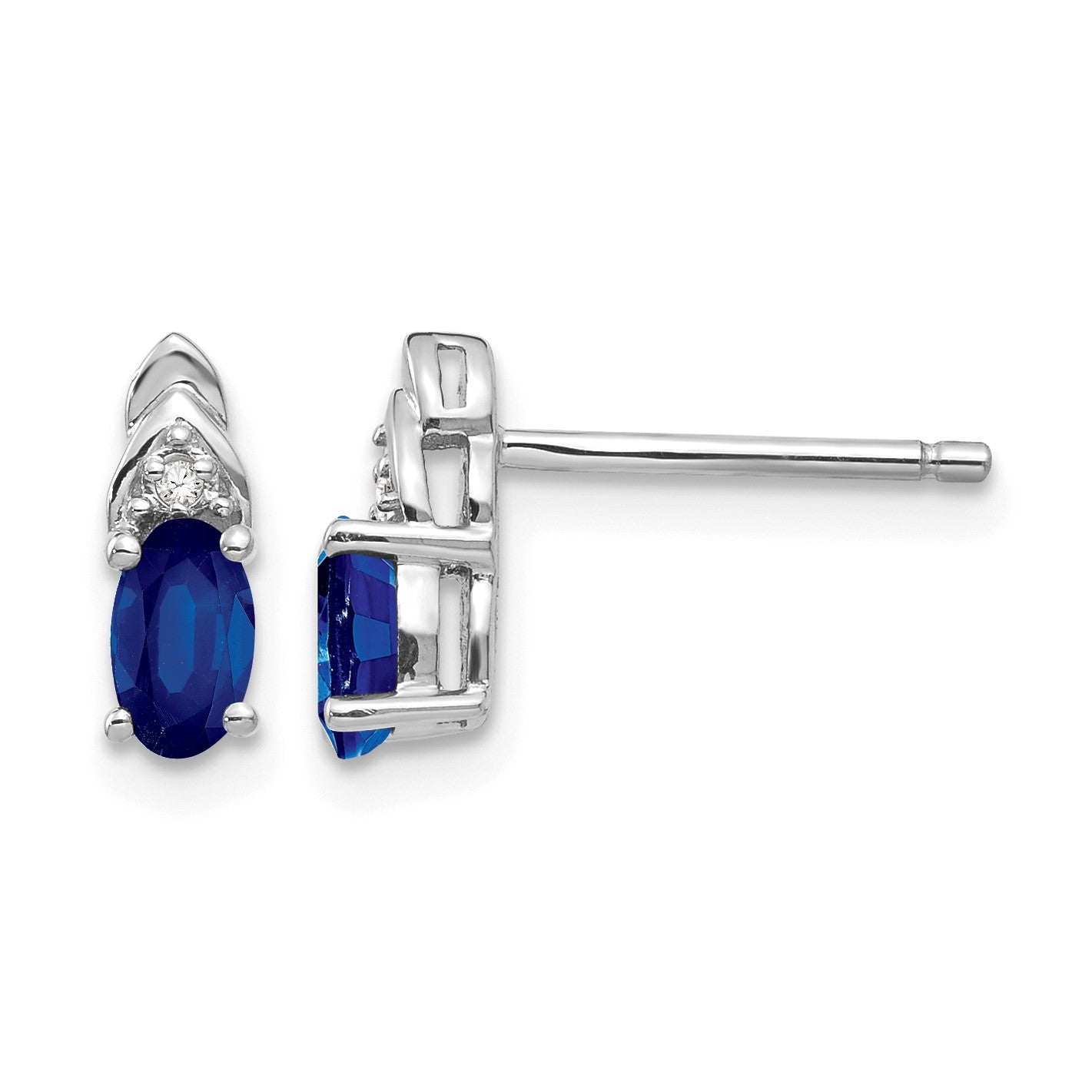 14k White Gold 5x3 Oval September/Sapphire and Diamond Post Earrings