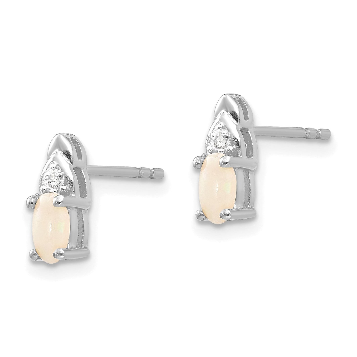 14k White Gold 5x3 Oval October/Opal and Diamond Post Earrings
