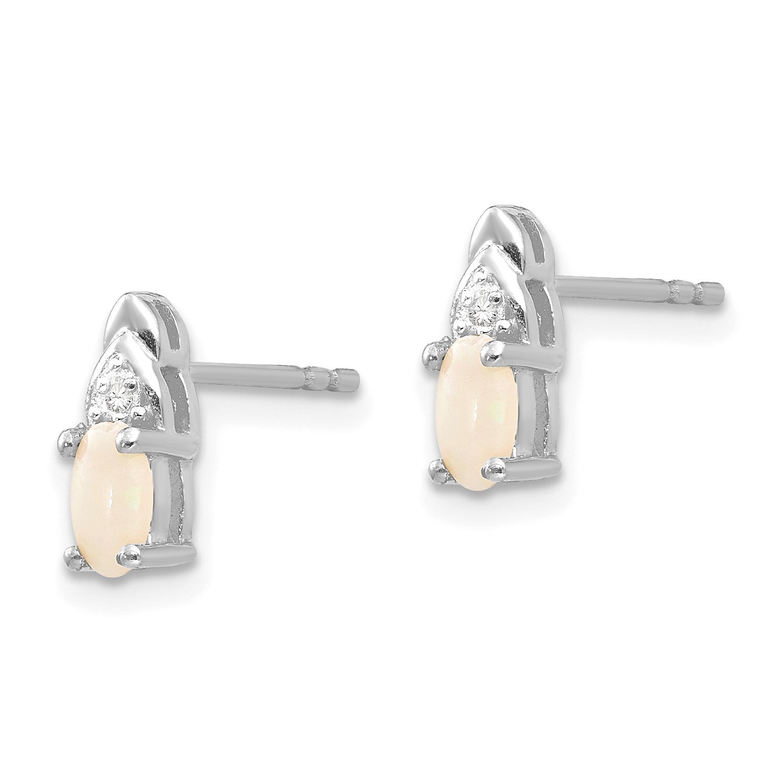 14k White Gold 5x3 Oval October/Opal and Diamond Post Earrings
