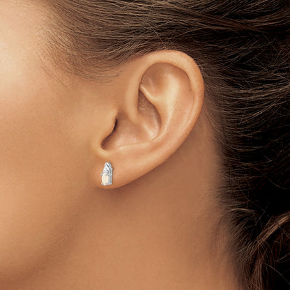 14k White Gold 5x3 Oval October/Opal and Diamond Post Earrings