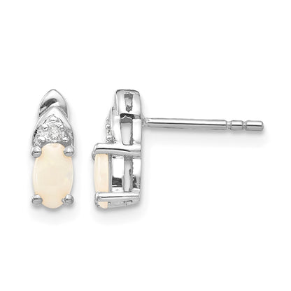 14k White Gold 5x3 Oval October/Opal and Diamond Post Earrings