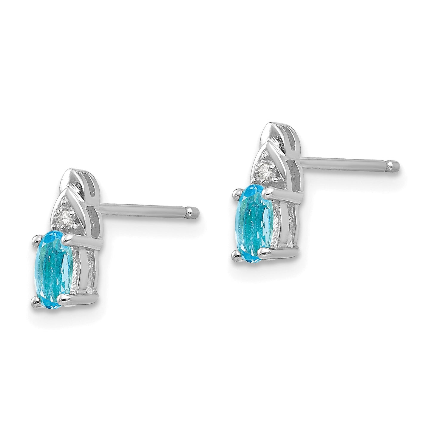 14k White Gold 5x3 Oval December/Blue Topaz and Diamond Post Earrings