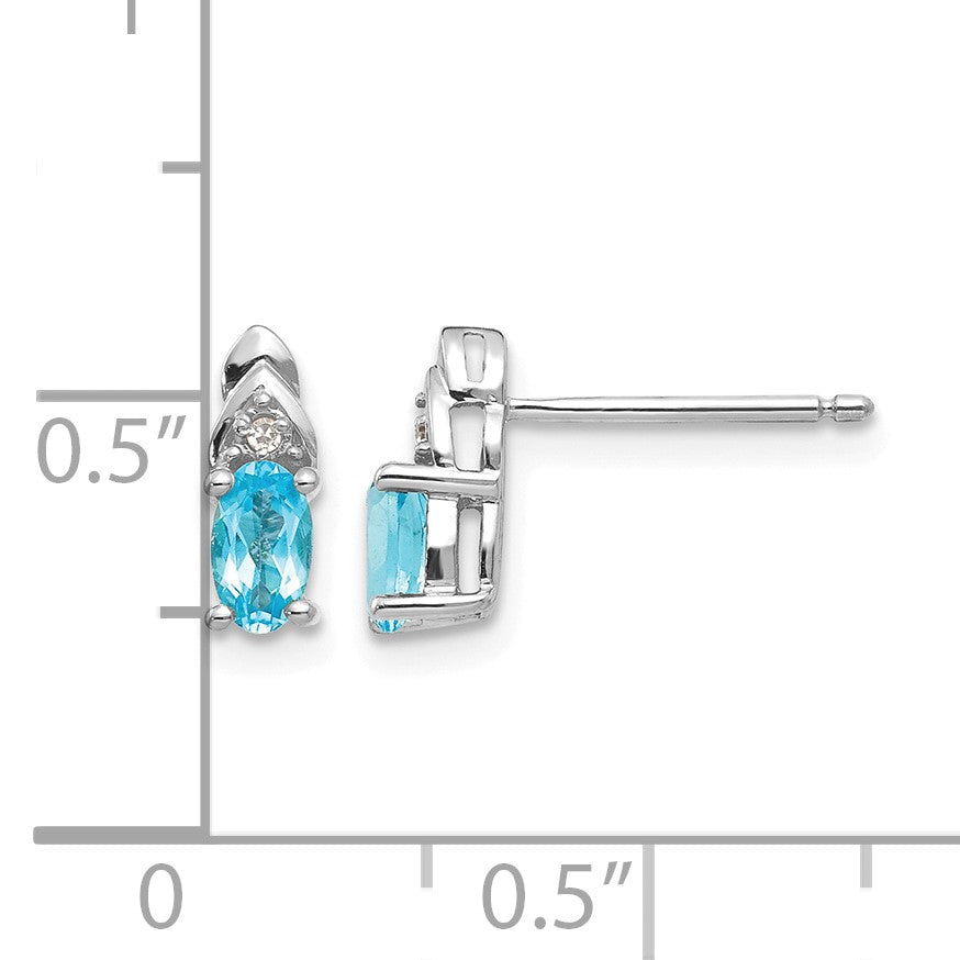 14k White Gold 5x3 Oval December/Blue Topaz and Diamond Post Earrings