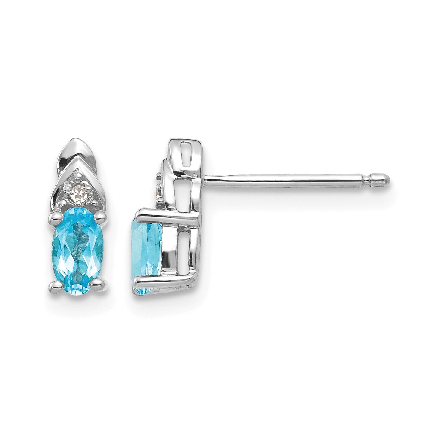 14k White Gold 5x3 Oval December/Blue Topaz and Diamond Post Earrings