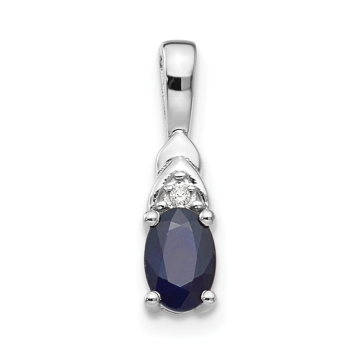 14k White Gold 6x4 Oval September/Sapphire and Diamond Pendant