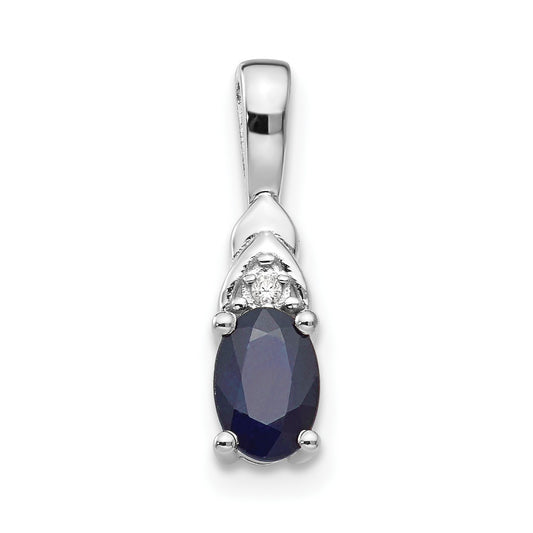 14k White Gold 6x4 Oval September/Sapphire and Diamond Pendant