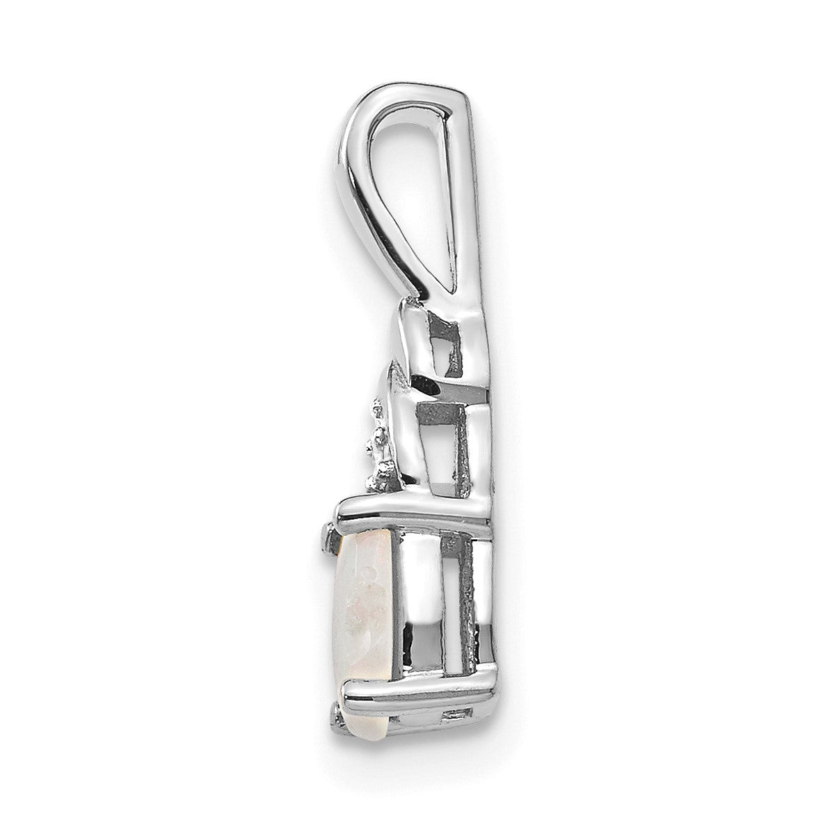 14k White Gold 6x4 Oval October/Opal and Diamond Pendant