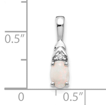14k White Gold 6x4 Oval October/Opal and Diamond Pendant