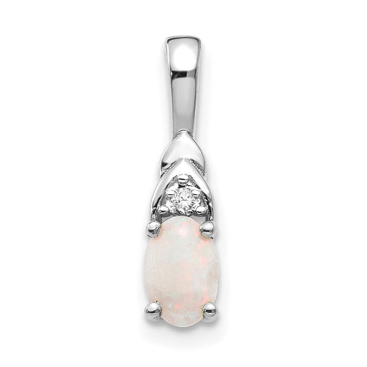 14k White Gold 6x4 Oval October/Opal and Diamond Pendant