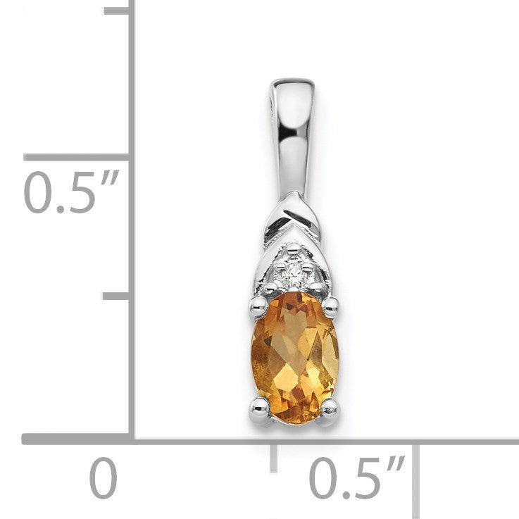 14k White Gold 6x4 Oval November/Citrine and Diamond Pendant