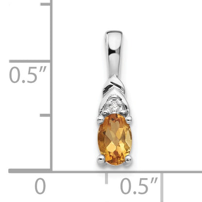 14k White Gold 6x4 Oval November/Citrine and Diamond Pendant