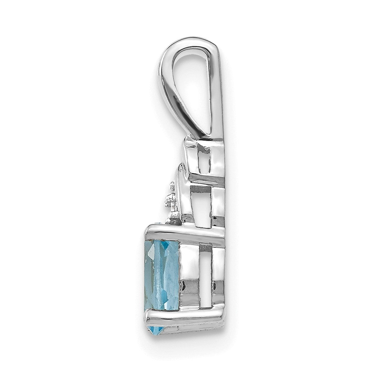 14k White Gold 6x4 Oval December/Blue Topaz and Diamond Pendant