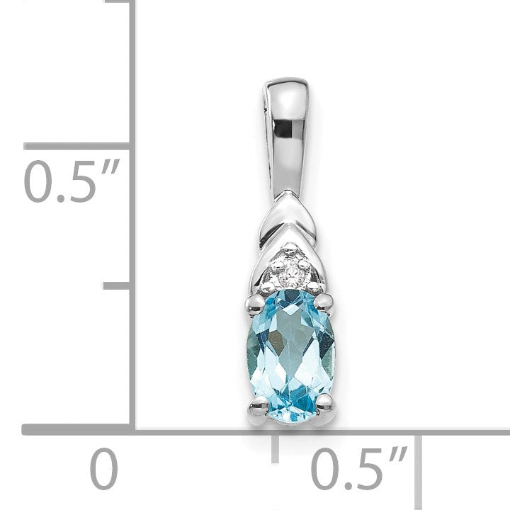 14k White Gold 6x4 Oval December/Blue Topaz and Diamond Pendant