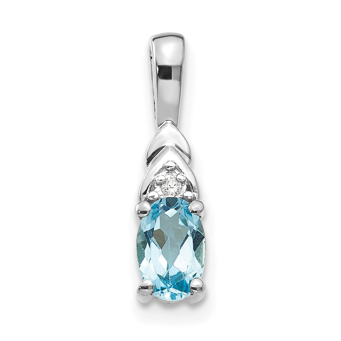 14k White Gold 6x4 Oval December/Blue Topaz and Diamond Pendant