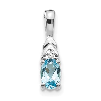 14k White Gold 6x4 Oval December/Blue Topaz and Diamond Pendant