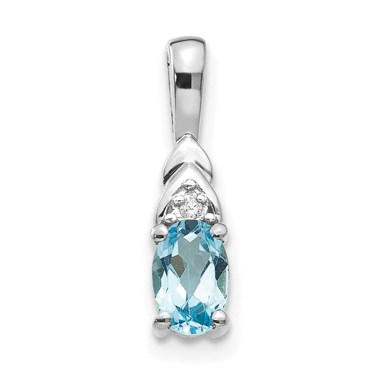14k White Gold 6x4 Oval December/Blue Topaz and Diamond Pendant