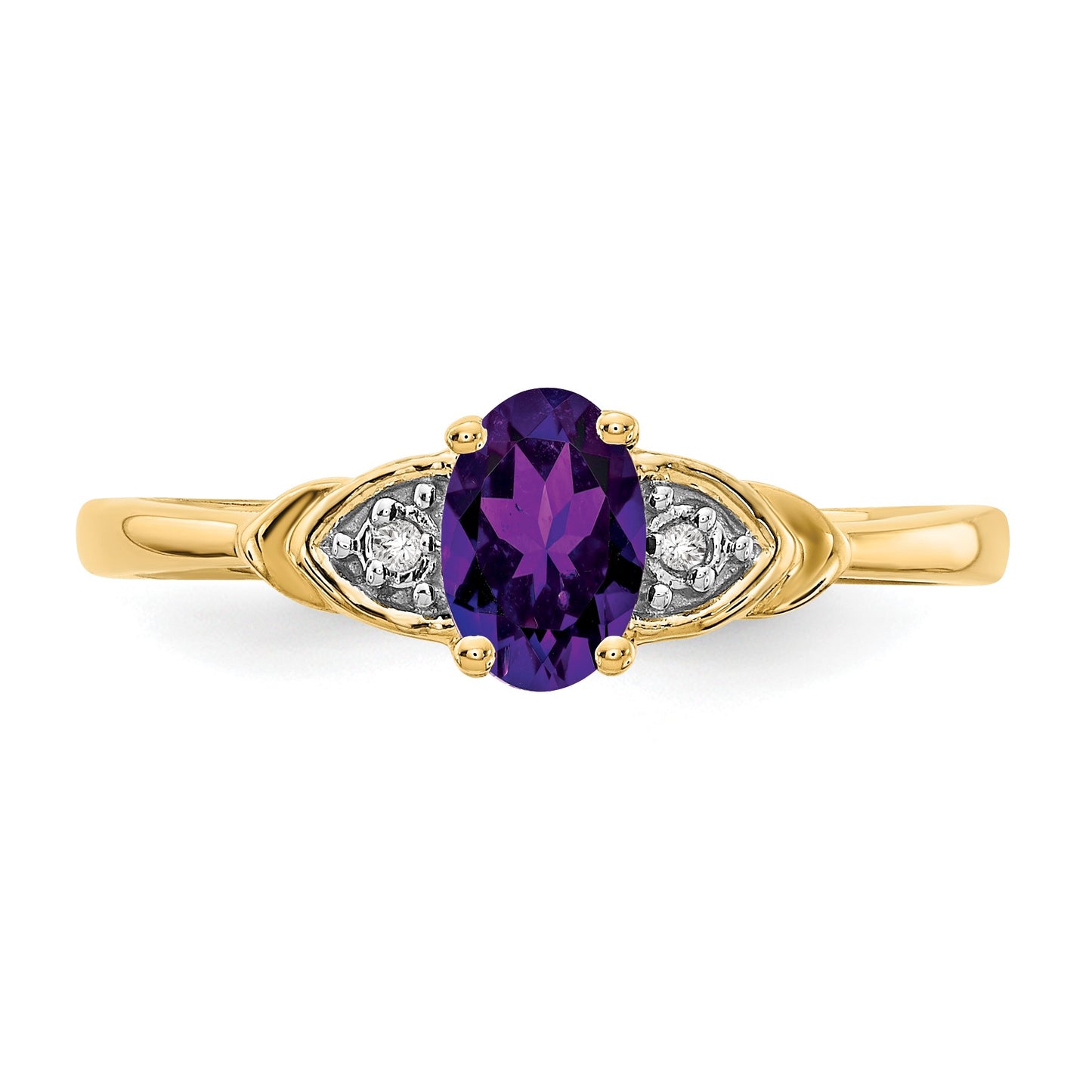 14k 6x4 Oval February/Amethyst and Diamond Ring