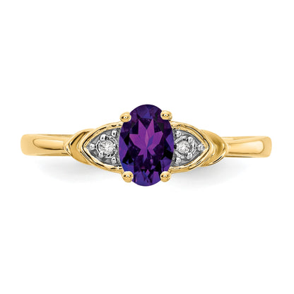 14k 6x4 Oval February/Amethyst and Diamond Ring