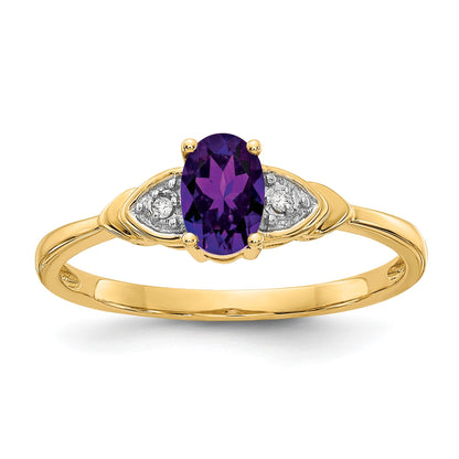 14k 6x4 Oval February/Amethyst and Diamond Ring