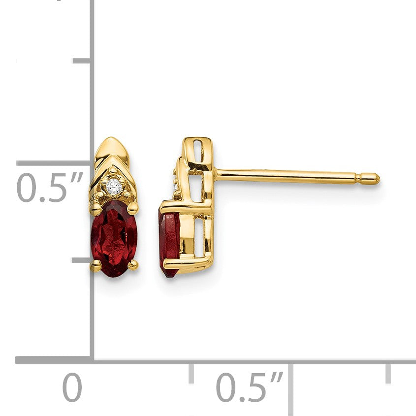 14k 5x3 Oval January/Garnet and Diamond Post Earrings