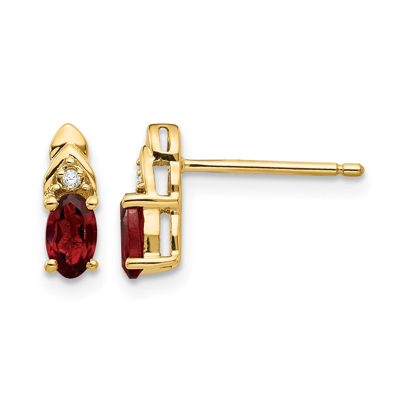 14k 5x3 Oval January/Garnet and Diamond Post Earrings